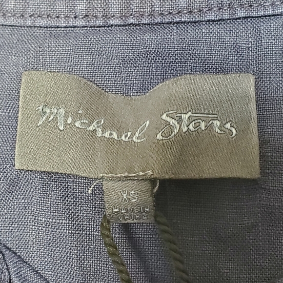 Michael Stars Molly Linen Mini Shirt Dress Pull On Navy Blue Long Sleeve NWT - Picture 6 of 12